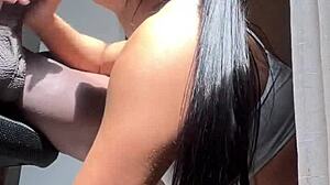 big booty brunette meets stepbrother for amateur fun