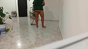 curvy chubby mexican neighbor cleans her new apartment bending over her fat ass