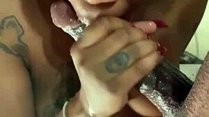 Ebony pornstar sucks big cock with sloppy blowjob