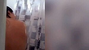 cute latina showering in the bathroom