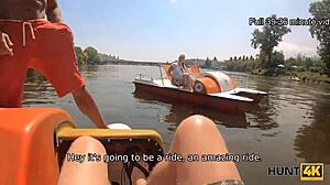 Gorgeous chick feels thrill getting naked next to hubby