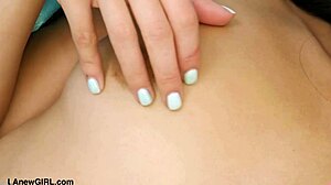 Super cute brunette teen strips sexy body in casting photoshoot pov