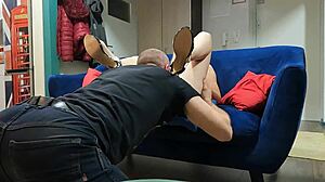 hot shaved blonde pussy eaten while she scrolls phone fun