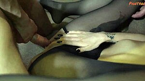 my petite girlfriend in black pantyhose rides me cowgirl and takes my cock missionary while i lick her tight wet pussy