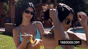 pervy stepson pounds stepmom queenie sateen and vanessa sky outdoors? 