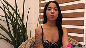 after her hot debut she deepthroats huge black cock and takes creampie inside