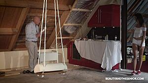 Horny Step Daughter Grips Old Man's Dick Hungrily