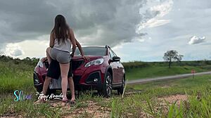 Milf Couple Creampie Fuck Outdoor Public Car Traffic