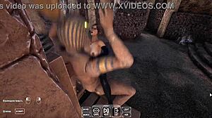 The ancient statue suddenly wakes up in the 3D hentai game and starts pounding Lara Croft's pussy rhythmically.