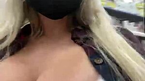 blonde teen risks tit flash in crowded public outdoors