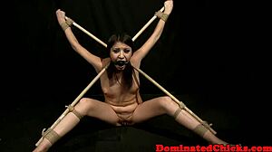 Tormented bound bitch endures rough garage vibrator domination assfucking