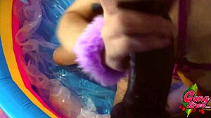 Rebecca gags on BBC with sloppy puke as rough throat fuck escalates poolside