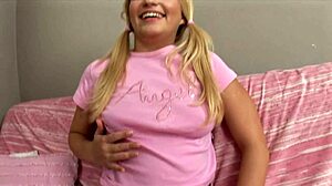 sexy 18 teen gives deepthroat blowjob on monster cock in fishnets