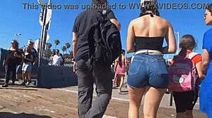 candid voyeur catches big juicy ass bouncing in tight shorts and jeans