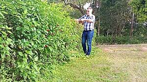 brazilian bear gardener strokes huge thick cock till milk sprays farm