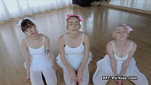 hey ballerinas, blow that thick instructor cock together