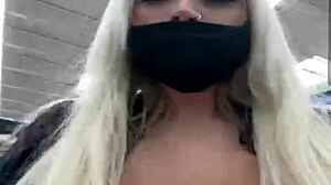 blonde teen risks tit flash in crowded public outdoors