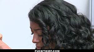 Teen shoplifter caught bending for burglar cop's huge cock punishment in store?