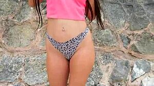 pretty petite brunette neighbor dances bikini flash chill public beach beauty vibes