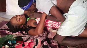 curvy ebony babe fingers her fat ass close-up on the bed