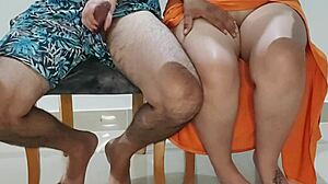 stepsister slut gets too hot at dinner with stepparents, they catch us but she keeps riding - homemade