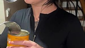 damn she gags hard on this big dose then swallows every drop in dorm!!