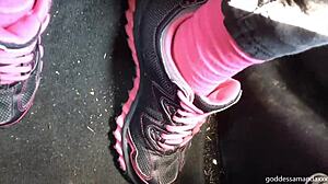 follow my sweaty socks and sneakers on this outdoor walk milf