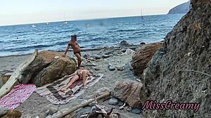 flashing pussy on beach guy fingers me to squirt publicly