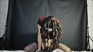 Cute Japanese Shemale Mina Cums Twice on Huge Dildo in Kitsune Mask