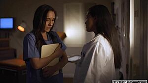 latina doctor seduces her petite nurse with licks and kisses to avoid hospital trouble