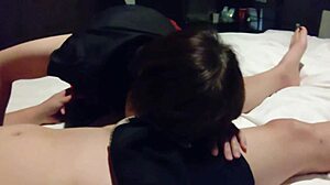 Red miniskirt amateur girl devours cock with blowjob and creampie cosplay