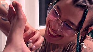 Worshipping Pretty Bare Feet Toes with Vibrator Cum