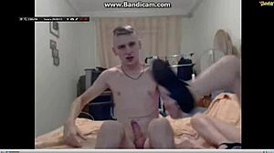 russian camgirl gulps down cum while riding cock drunk and wild on cam