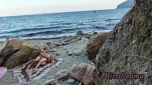 flashing pussy on beach guy fingers me to squirt publicly