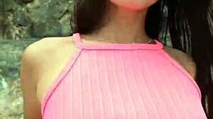 pretty petite brunette neighbor dances bikini flash chill public beach beauty vibes