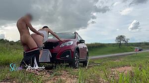 Milf Couple Creampie Fuck Outdoor Public Car Traffic