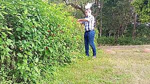 brazilian bear gardener strokes huge thick cock till milk sprays farm