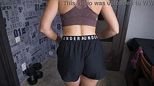 Pawg milf shakes athletic ass in tight sports under armor shorts