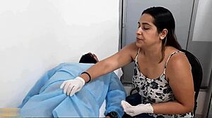 doctora massages patient's cock to grow bigger then gets excited begging him to fuck her deep in hospital