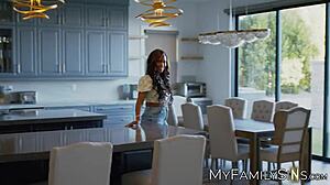 gorgeous ebony august skye with big ass tits sucks hard cock then rides cowgirl with cumshot finish