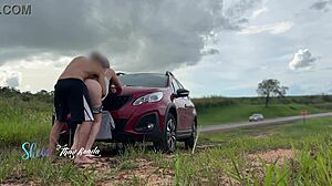 Milf Couple Creampie Fuck Outdoor Public Car Traffic