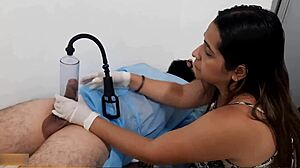 doctora massages patient's cock to grow bigger then gets excited begging him to fuck her deep in hospital