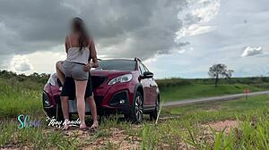 Milf Couple Creampie Fuck Outdoor Public Car Traffic