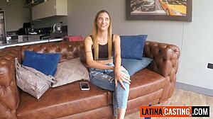 blonde latina teen's tight pussy gets raw banged in lingerie casting photoshoot
