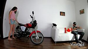 skinny long hair brunette blowjobs then bends for quick anal creampie doggystyle