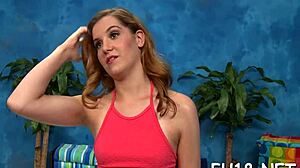 Petite 18yo oriental slut bends for rough oiled pounding tight pussy