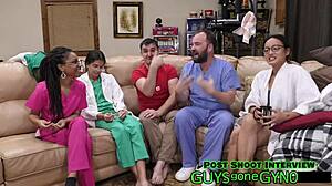 Male Nurse Sneaks Breaktime Masturbation on Exam Table Closeup