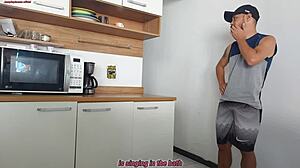 Risky sex while husband showers me fucking his young friend we almost got caught.