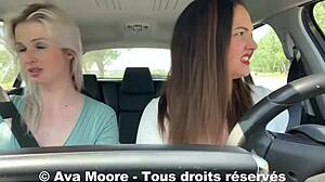 Lucky Dude's Balls Drained by Two Slutty French Girls' Deepthroat Roadside Blowbang!