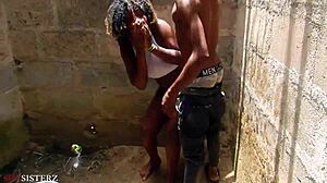 German ebony wife bends over begging for wet outdoor cock pounding